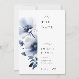Save The Date Mariage floral bleu marine