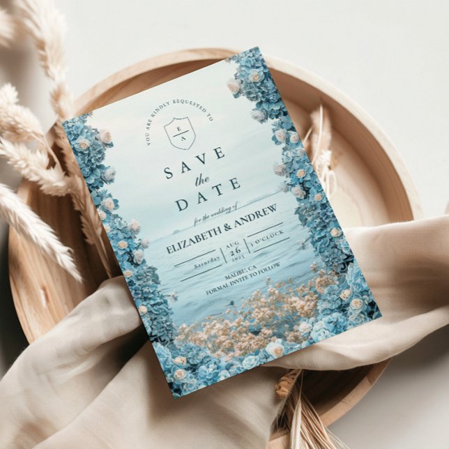 Save The Date Mariage Floral Bleu Pastel de Style Côtier (Créateur téléchargé)