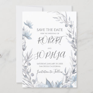 Save The Date Mariage Floral Bleu Poussiéreux