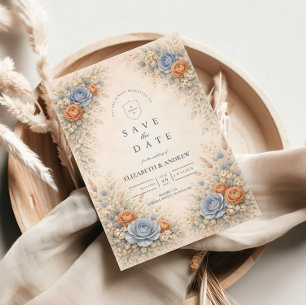 Save The Date Mariage Floral Bleu Romantique