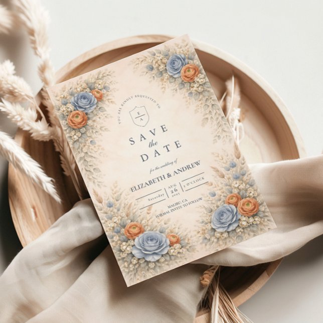 Save The Date Mariage Floral Bleu Romantique (Créateur téléchargé)