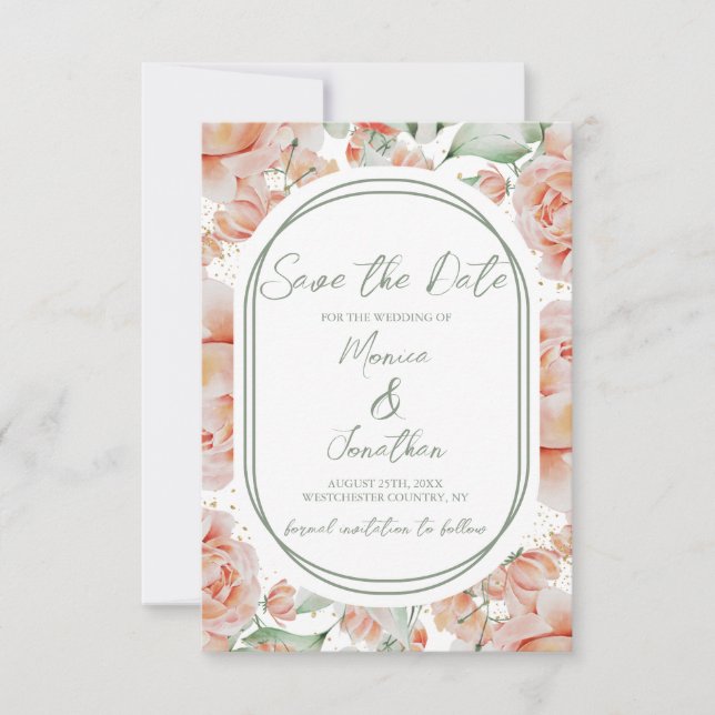 Save The Date Mariage floral bleu rustique Sage Green (Devant)