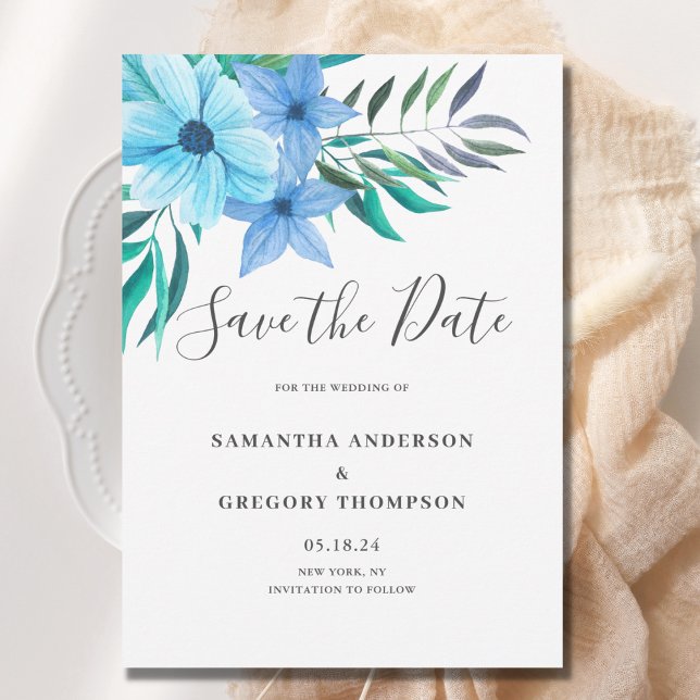 Save The Date Mariage floral bleu tropical (Créateur téléchargé)