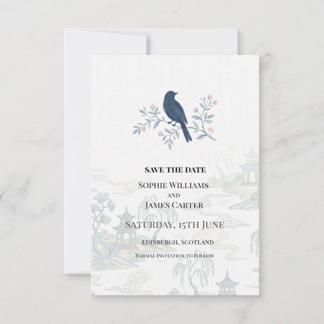 Save The Date Mariage Floral Blue Bird (Devant)