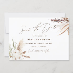 Save The Date Mariage floral bohème blanc moderne