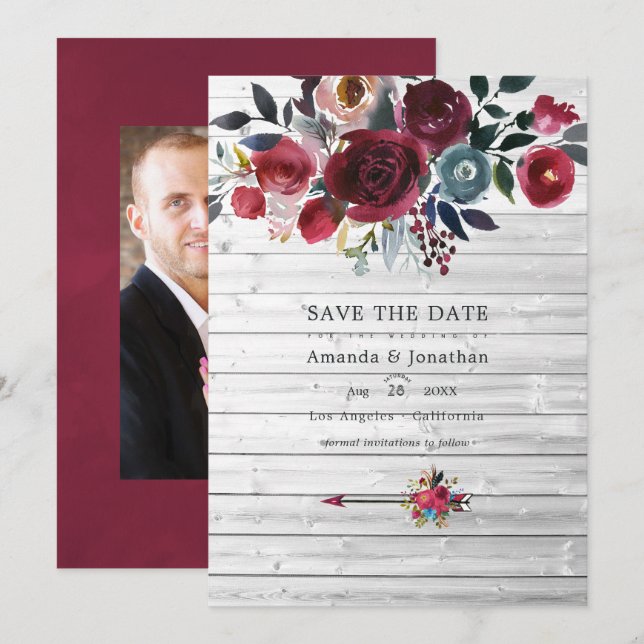 Save The Date Mariage Floral Bohème Chic Rustique en Bourgogne e (Devant / Derrière)