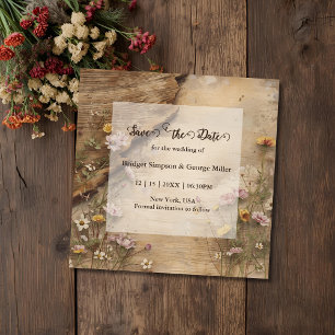 Save The Date Mariage Floral Bohème en Bois Rustique 