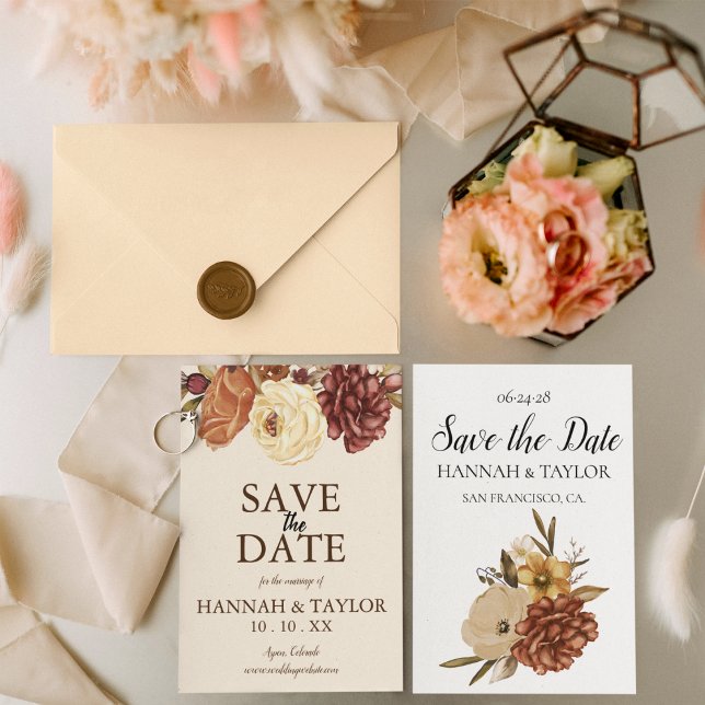 Save The Date Mariage Floral Bohème Rustique d'Automne Photo (Créateur téléchargé)