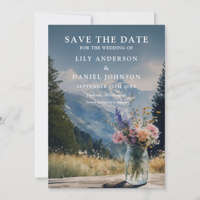 Save The Date Mariage Floral Bohème Rustique en Pot Mason de Mon (Devant)