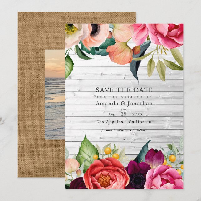 Save The Date Mariage Floral Bohème Rustique Enregistrer La Phot (Devant / Derrière)