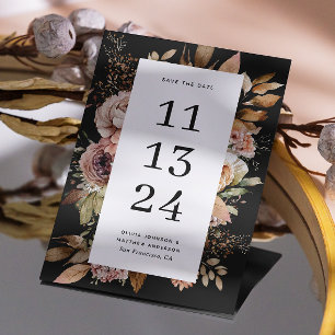 Save The Date Mariage Floral Boho Noir Automne Sombre Rustique