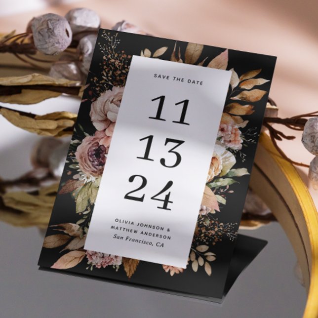 Save The Date Mariage Floral Boho Noir | Automne Sombre Rustique (Créateur téléchargé)