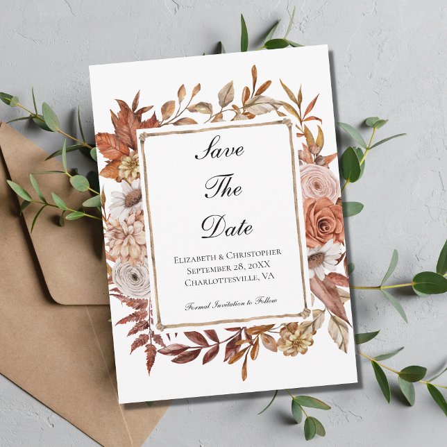 Save The Date Mariage floral Boho Terracotta rouille (Créateur téléchargé)