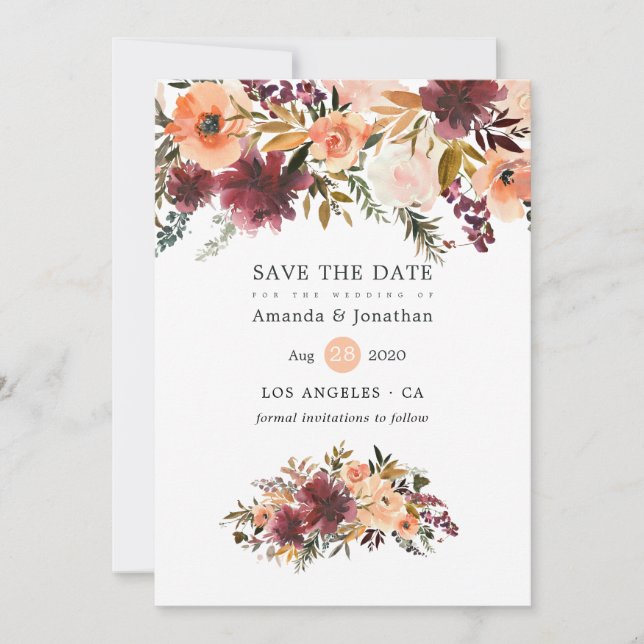 Save The Date Mariage floral Bordo Peach (Devant)