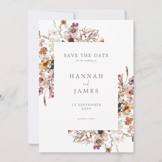 Save The Date Mariage floral botanique simple et élégant (Devant)