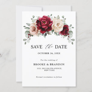 Save The Date Mariage Floral Bourgogne Champagne Ivoire Mauve Ro