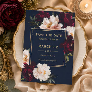 Save The Date Mariage Floral Burgundy Blush Navy Bleu Sombre