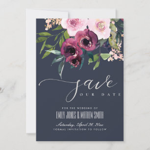 SAVE THE DATE MARIAGE FLORAL BURGUNDY DE LA MARINE
