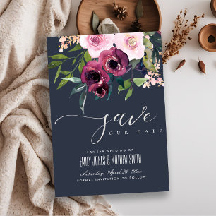 SAVE THE DATE MARIAGE FLORAL BURGUNDY DE LA MARINE