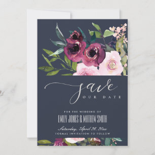 SAVE THE DATE MARIAGE FLORAL BURGUNDY DE LA MARINE