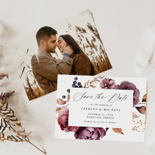 Save The Date Mariage Floral Calligraphique Rustique d'Automne M