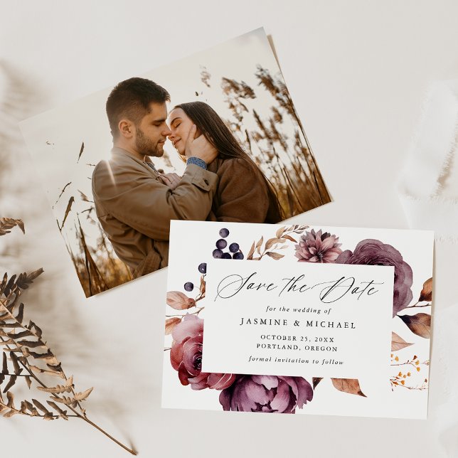 Save The Date Mariage Floral Calligraphique Rustique d'Automne M (Créateur téléchargé)