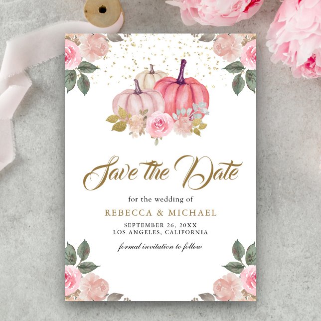Save The Date Mariage Floral Citrouille Or Rose (Créateur téléchargé)