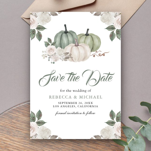 Save The Date Mariage Floral Citrouille Vert Sauge (Créateur téléchargé)