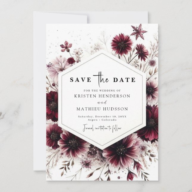 Save The Date Mariage floral classique de Bourgogne (Devant)
