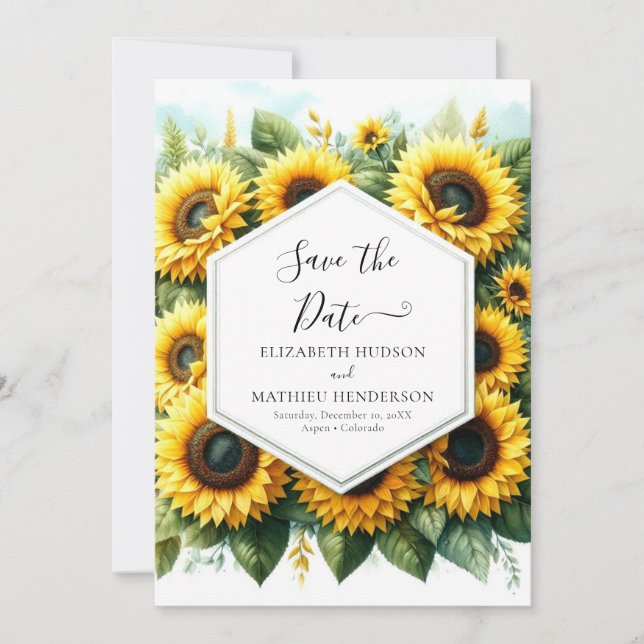 Save The Date Mariage floral classique de tournesol (Devant)