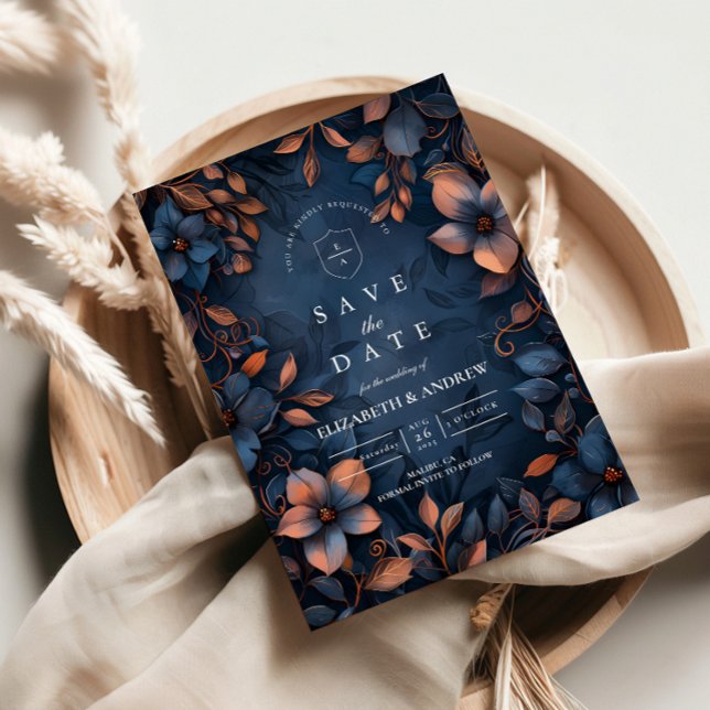 Save The Date Mariage Floral Cuivre de Minuit (Créateur téléchargé)