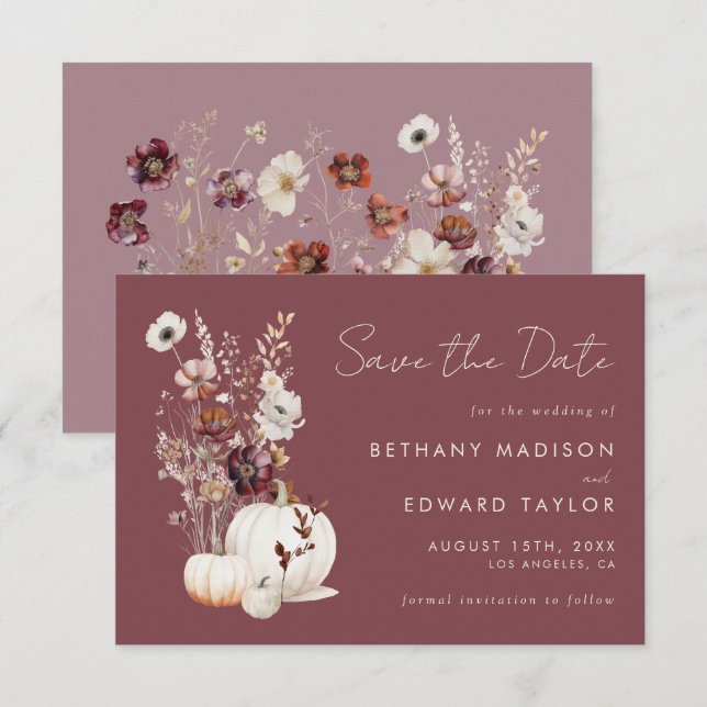 Save The Date Mariage floral d'automne lunaire (Devant / Derrière)