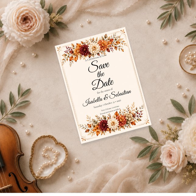 Save The Date Mariage Floral d'Automne Rustique (Créateur téléchargé)