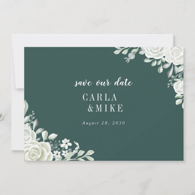 Save The Date Mariage Floral de Feuille Verte (Devant)