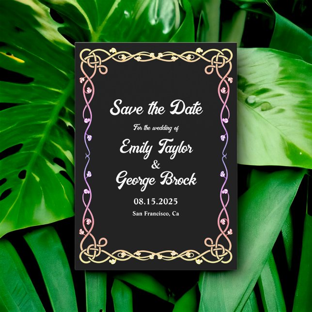 Save The Date Mariage Floral De Frame De Neon Noir Et Blanc (Créateur téléchargé)
