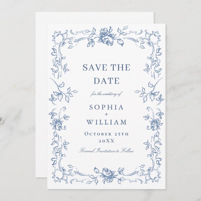 Save The Date Mariage Floral de la Renaissance (Devant / Derrière)