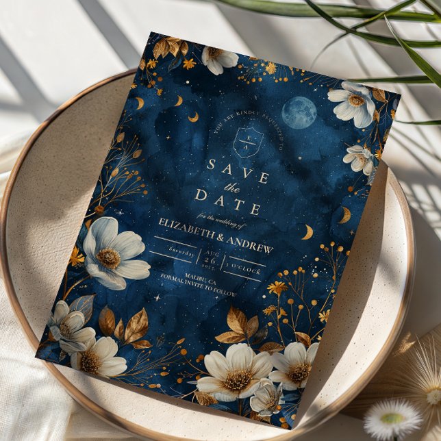 Save The Date Mariage Floral de Minuit Céleste (Créateur téléchargé)
