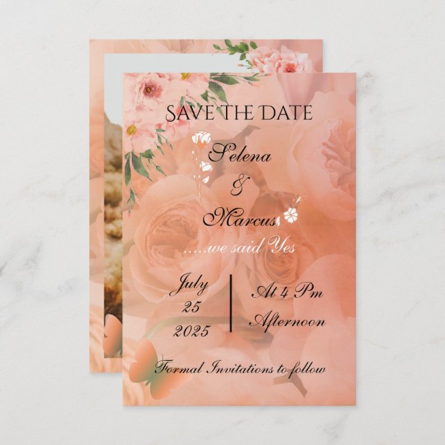Save The Date Mariage floral de Peach Fuzz Enregistrer la date (Devant / Derrière)