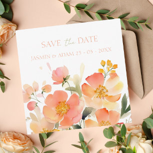 Save The Date Mariage Floral de Pêche Orange Aquarelle moderne