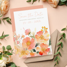 Mariage Floral de Pêche Orange Aquarelle moderne
