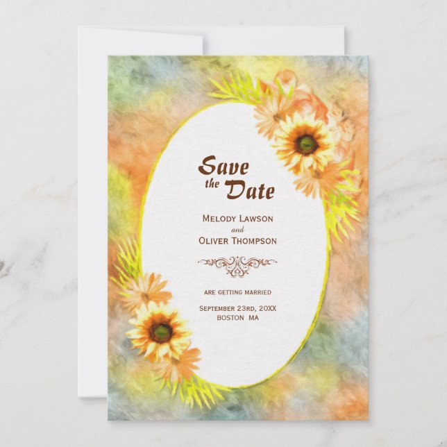 Save The Date Mariage floral de tournesol rustique (Devant)
