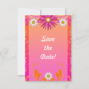 Save The Date Mariage floral d'été rose et orange vif