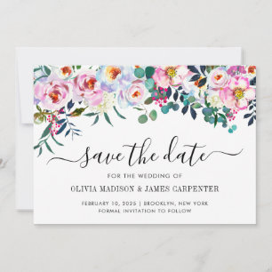 Save The Date Mariage floral d'eucalyptus rose rose moderne