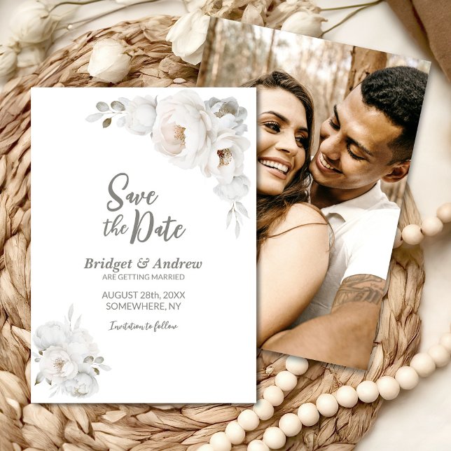 Save The Date Mariage Floral d'hiver blanc (Créateur téléchargé)