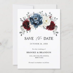 Save The Date Mariage floral d'ivoire blanc bleu ardoise