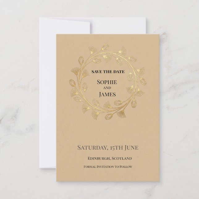 Save The Date Mariage Floral Doré (Devant)