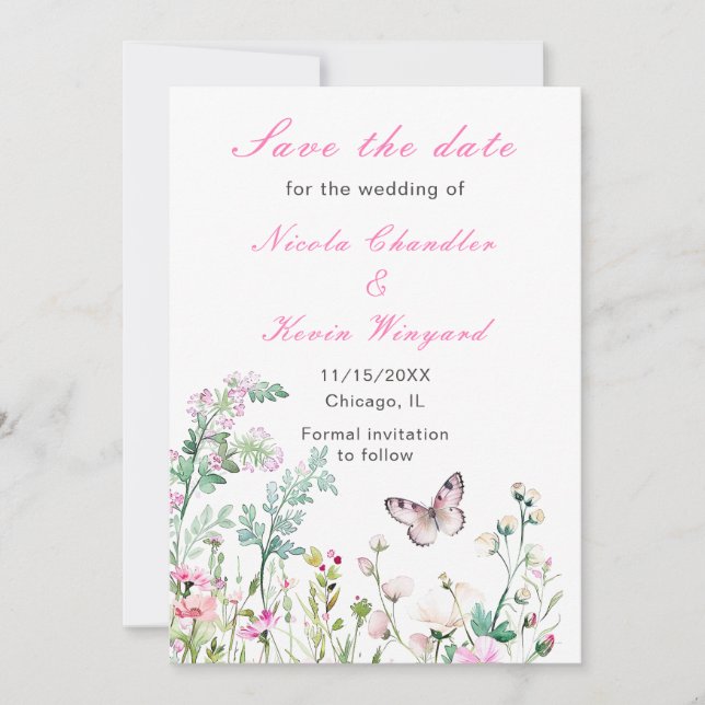 Save The Date Mariage floral du papillon vert du printemps (Devant)