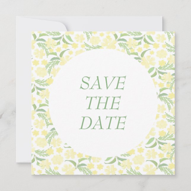 Save The Date Mariage Floral Élégant Aquarelle Jaune  (Devant)