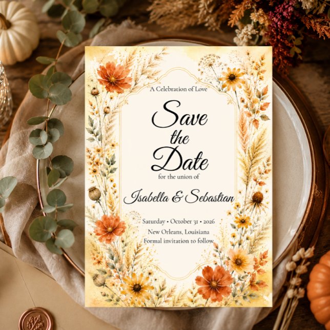 Save The Date Mariage Floral Élégant d'Automne (Créateur téléchargé)