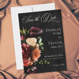 Save The Date Mariage Floral Élégant d'Automne Sombre